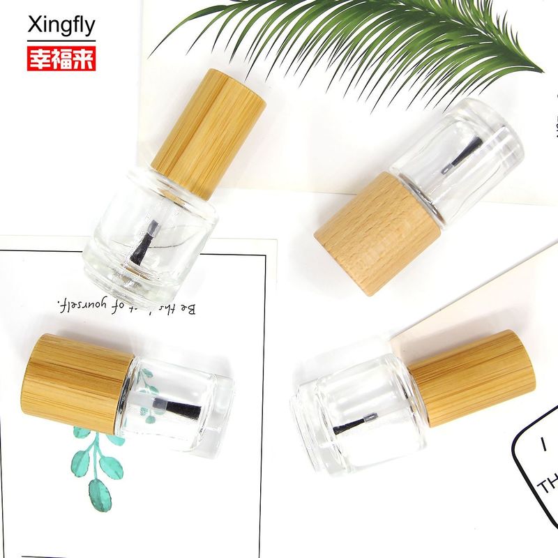 Bouteille ronde de vernis à ongles de 11 ml avec bouchon en bois Gel UV vide Bouteille de colle à vernis à ongles