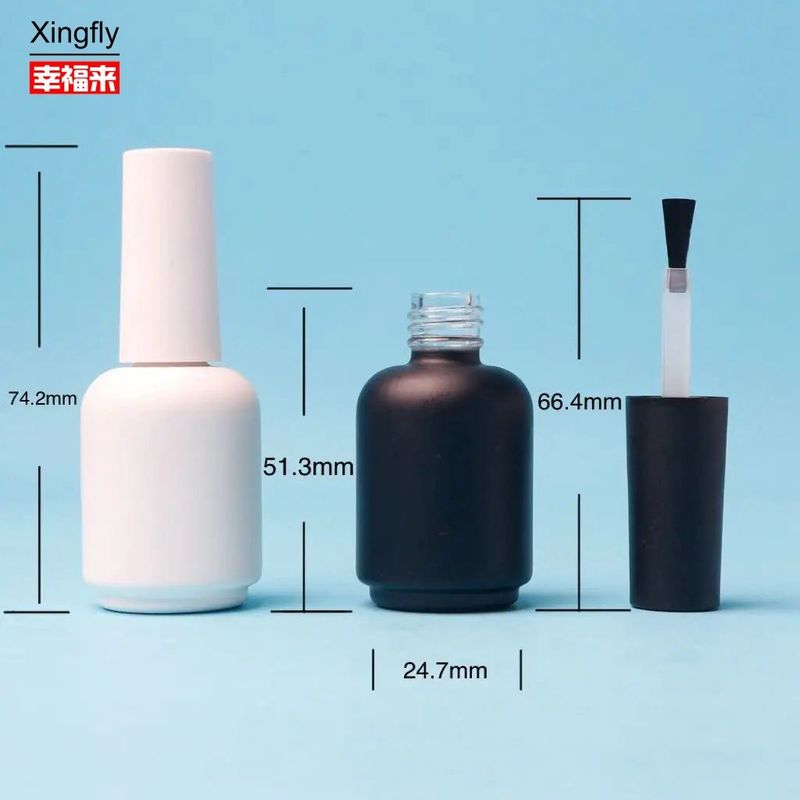 Bouteille en verre à ongles vide de 11 ml ronde blanche noire UV Gel avec bouchon de pinceau
