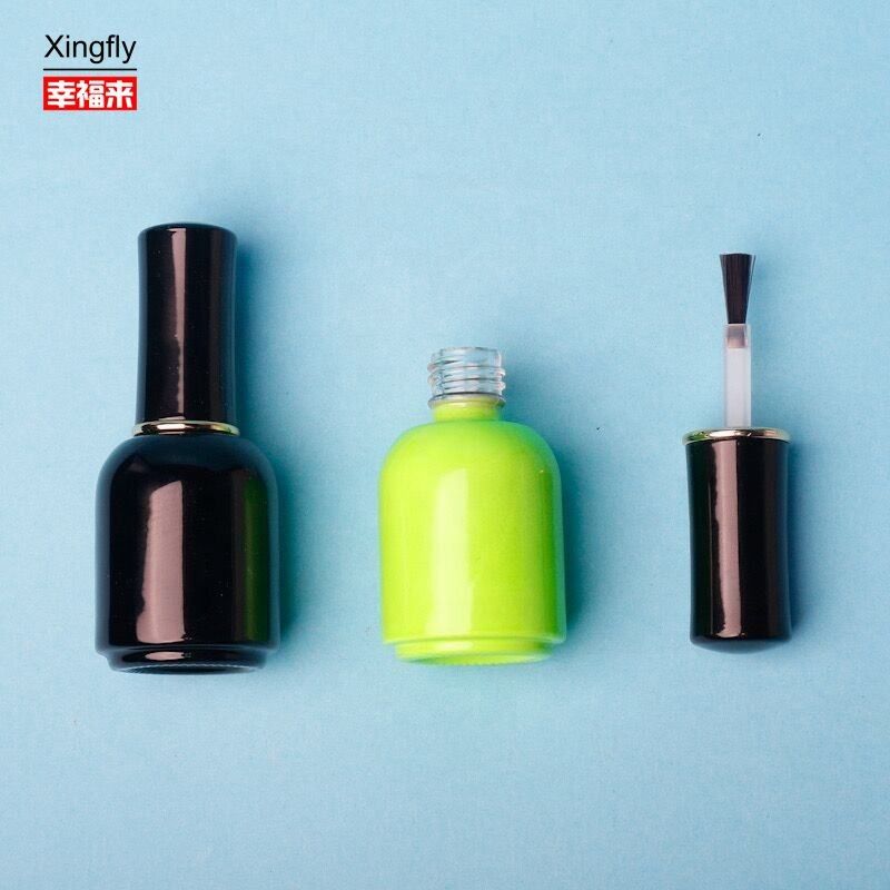 Bouteille en verre à ongles vide de 11 ml ronde blanche noire UV Gel avec bouchon de pinceau